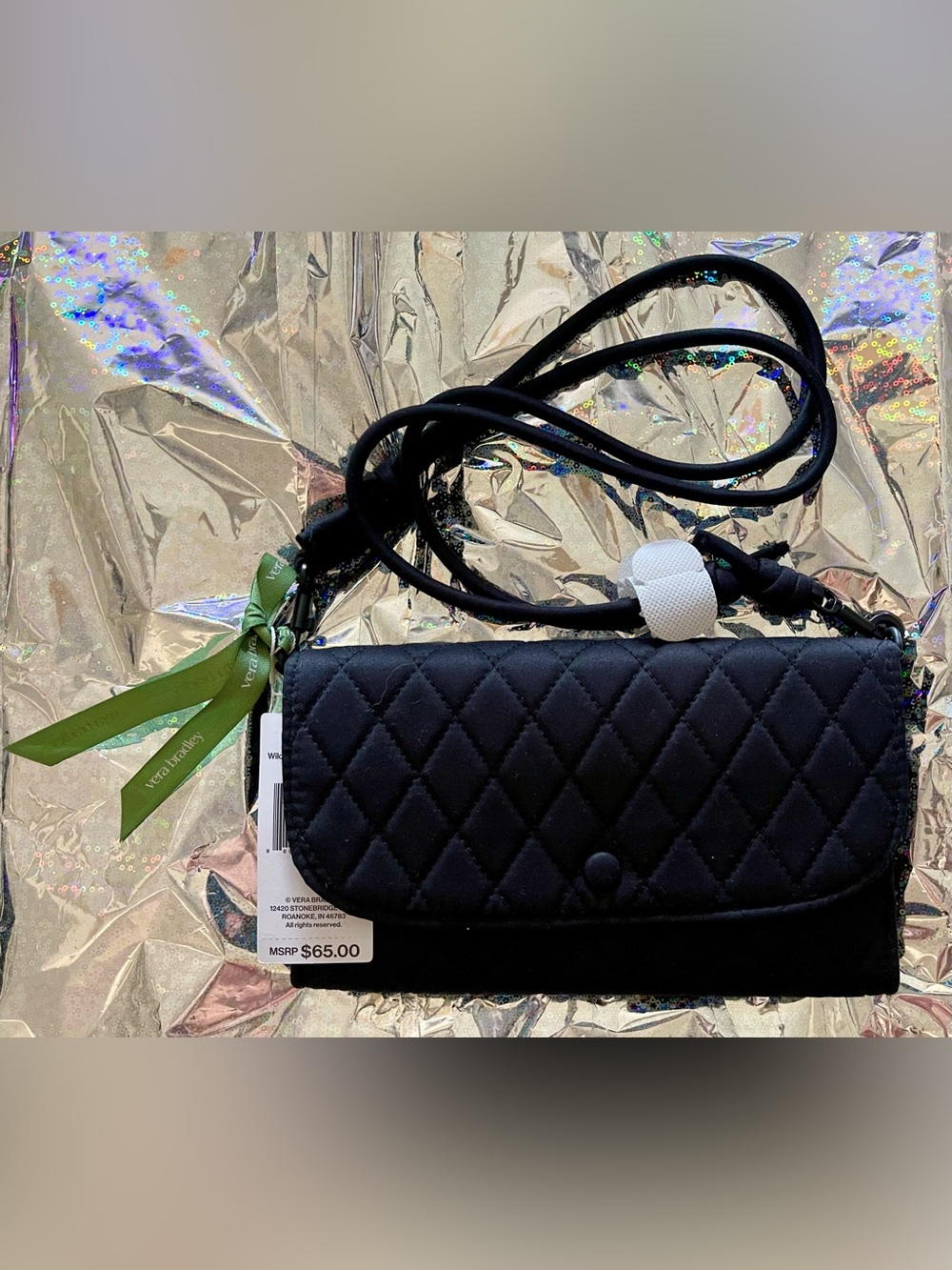 Authentic Vera Bradley Wildwood Wallet Crossbody Moodless Black /Floral Pattern